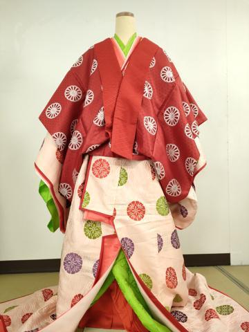 平和屋本店■希少　十二単セット　和装 婚礼　結婚式 神社挙式　唐織　唐衣・表着・五つ衣・内衣・長袴　花丸文　箱付き　逸品 DZAB1140kh5
