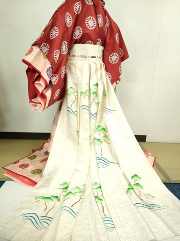 平和屋本店■希少　十二単セット　和装 婚礼　結婚式 神社挙式　唐織　唐衣・表着・五つ衣・内衣・長袴　花丸文　箱付き　逸品 DZAB1140kh5