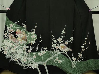 平和屋着物●極上 京友禅作家 山科春宣 黒留袖 鴛鴦梅菊文 たたき染め 逸品 DZAB1142kh5