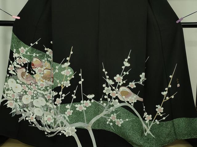 平和屋着物●極上 京友禅作家 山科春宣 黒留袖 鴛鴦梅菊文 たたき染め 逸品 DZAB1142kh5