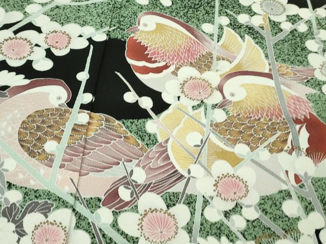 平和屋着物●極上 京友禅作家 山科春宣 黒留袖 鴛鴦梅菊文 たたき染め 逸品 DZAB1142kh5