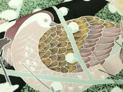 平和屋着物●極上 京友禅作家 山科春宣 黒留袖 鴛鴦梅菊文 たたき染め 逸品 DZAB1142kh5