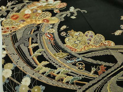 平和屋本店■極上　創業460年・千總　黒留袖　駒刺繍　宝尽くし　立波松文　金彩　高島屋扱い　逸品　DZAB1143kh5