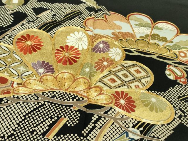 平和屋本店□極上 創業460年・千總 黒留袖 駒刺繍 宝尽くし 立波