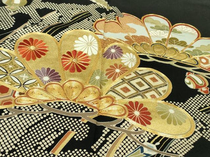 平和屋本店■極上　創業460年・千總　黒留袖　駒刺繍　宝尽くし　立波松文　金彩　高島屋扱い　逸品　DZAB1143kh5
