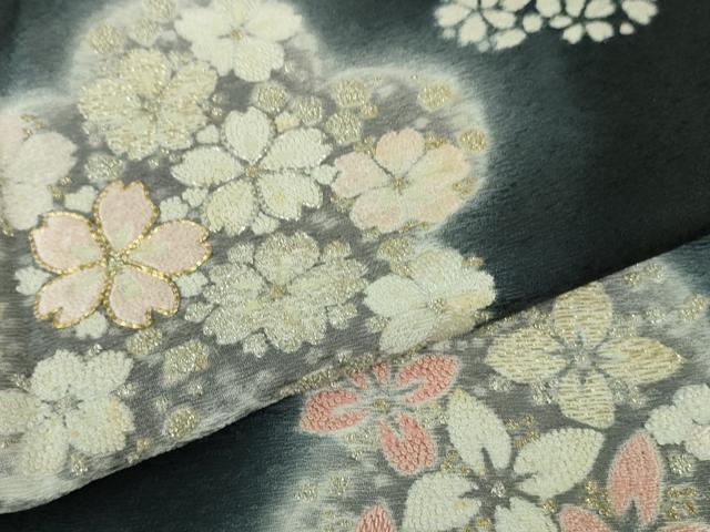 平和屋着物●極上 十日町 名門 滝泰謹製 訪問着 相良刺繍 駒刺繍 舞花文 黒地 暈し染め 金銀糸 逸品 未使用 DZAB1144kh5