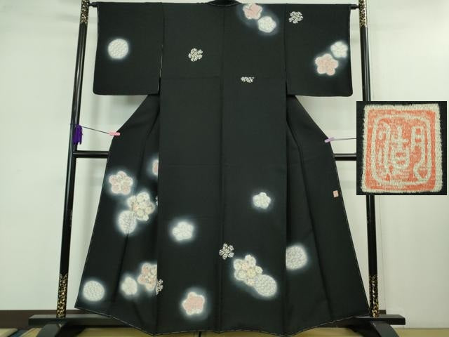平和屋着物●極上 十日町 名門 滝泰謹製 訪問着 相良刺繍 駒刺繍 舞花文 黒地 暈し染め 金銀糸 逸品 未使用 DZAB1144kh5