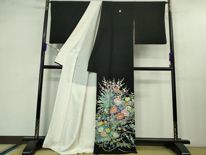 平和屋本店■極上　本加賀友禅作家　毎田健治　黒留袖　花舟　色紙・反端付き　逸品　DZAB1148kh5