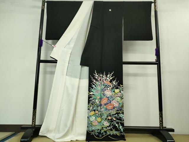 平和屋本店■極上　本加賀友禅作家　毎田健治　黒留袖　花舟　色紙・反端付き　逸品　DZAB1148kh5