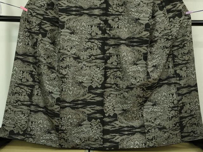 平和屋本店■希少　本場大島紬　吉三郎　吉織物謹製　割込絣織　黒地　逸品　DZAB1164kh5