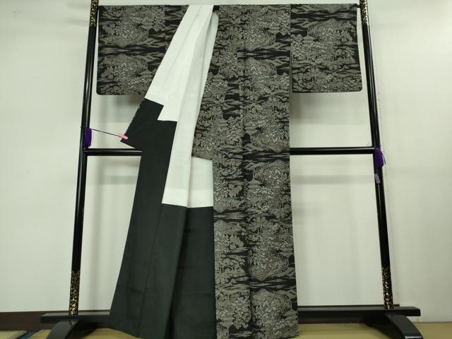 平和屋本店■希少　本場大島紬　吉三郎　吉織物謹製　割込絣織　黒地　逸品　DZAB1164kh5