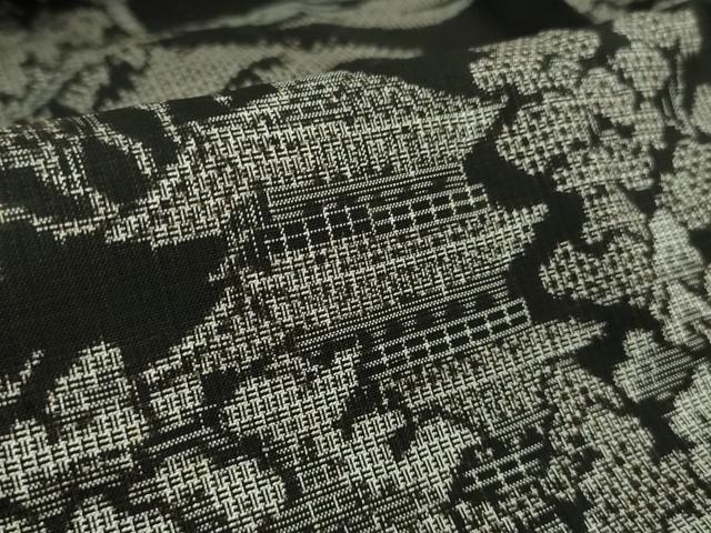 平和屋本店■希少　本場大島紬　吉三郎　吉織物謹製　割込絣織　黒地　逸品　DZAB1164kh5