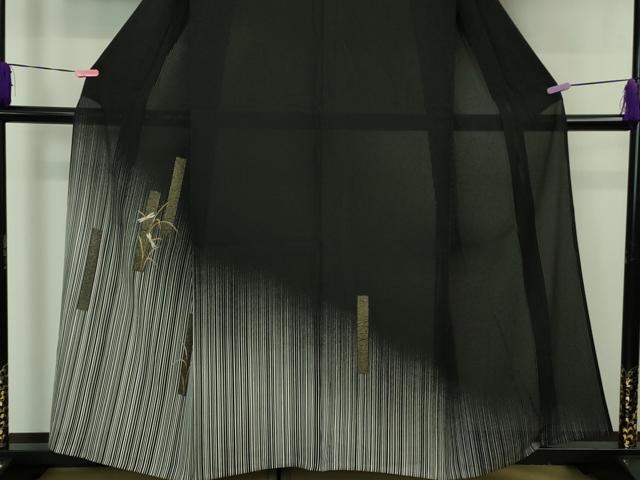 平和屋着物＊極上 夏物 訪問着 刺繍 縦絽 蜻蛉 トンボ 黒地 金彩 逸品 DZAB1166kh5