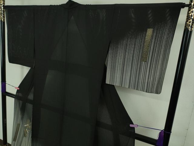 平和屋着物＊極上 夏物 訪問着 刺繍 縦絽 蜻蛉 トンボ 黒地 金彩 逸品 DZAB1166kh5
