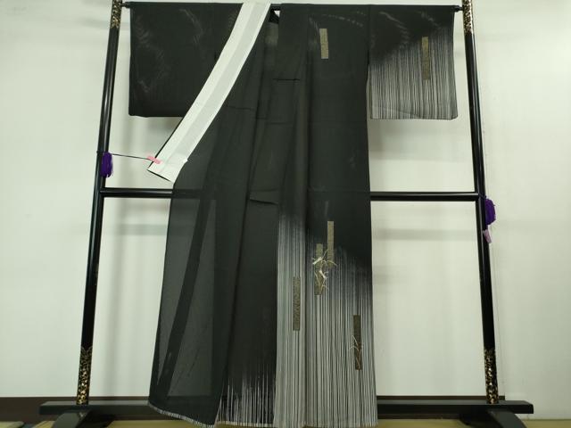 平和屋着物＊極上 夏物 訪問着 刺繍 縦絽 蜻蛉 トンボ 黒地 金彩 逸品 DZAB1166kh5