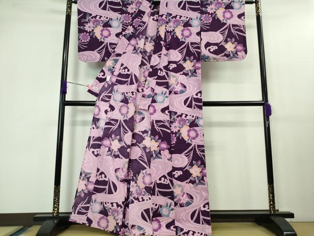 平和屋着物∴極上 夏物 撫松庵 綿絽 浴衣 流水花文 綿 逸品 DZAB1167kh5