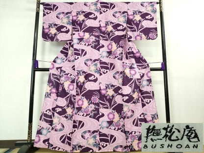 平和屋着物∴極上 夏物 撫松庵 綿絽 浴衣 流水花文 綿 逸品 DZAB1167kh5