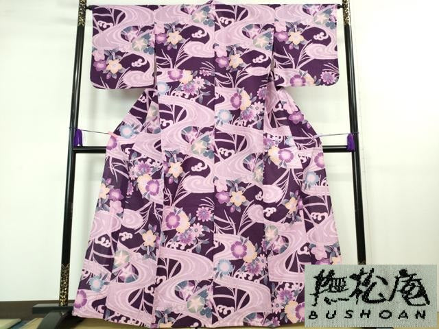 平和屋着物∴極上 夏物 撫松庵 綿絽 浴衣 流水花文 綿 逸品 DZAB1167kh5