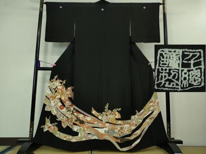 平和屋本店■極上　創業460年・千總　黒留袖　駒刺繍　鬘帯桐花文　金彩　逸品　DZAB1173kh5