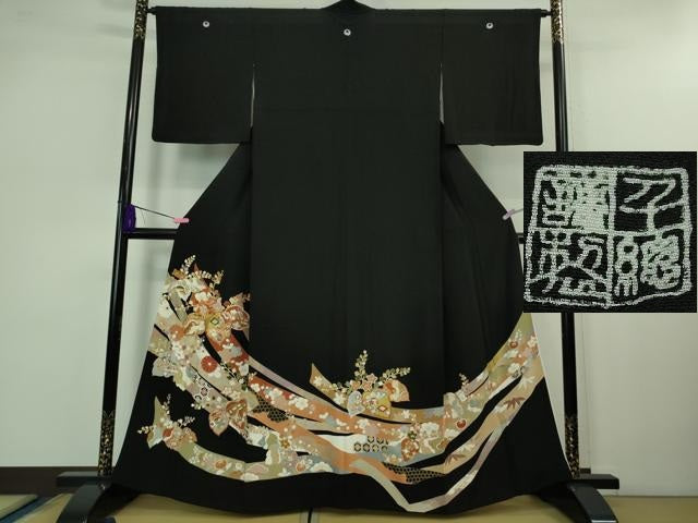平和屋本店■極上　創業460年・千總　黒留袖　駒刺繍　鬘帯桐花文　金彩　逸品　DZAB1173kh5