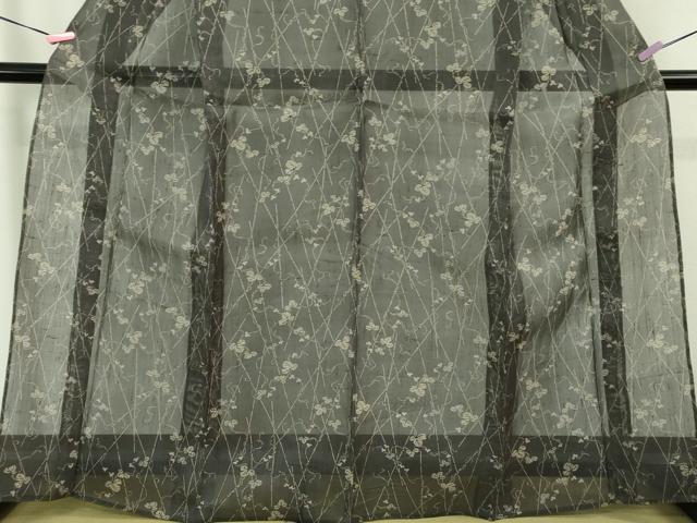 平和屋着物＊極上　夏物　絹芭蕉　小紋　竹垣蔦の葉文　藍墨茶色地　逸品　DZAB1181kh5