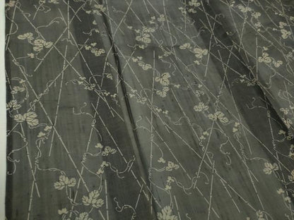 平和屋着物＊極上　夏物　絹芭蕉　小紋　竹垣蔦の葉文　藍墨茶色地　逸品　DZAB1181kh5