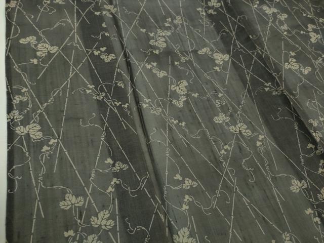 平和屋着物＊極上　夏物　絹芭蕉　小紋　竹垣蔦の葉文　藍墨茶色地　逸品　DZAB1181kh5