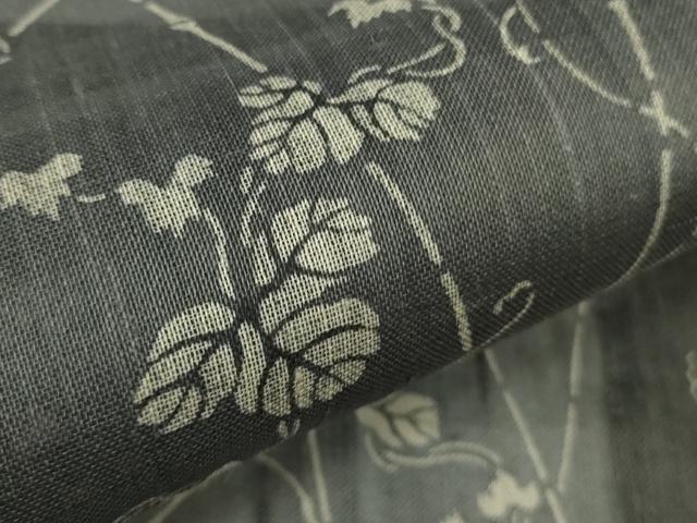 平和屋着物＊極上　夏物　絹芭蕉　小紋　竹垣蔦の葉文　藍墨茶色地　逸品　DZAB1181kh5