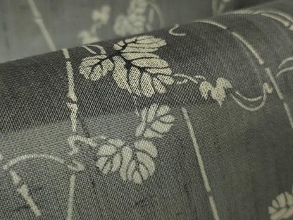平和屋着物＊極上　夏物　絹芭蕉　小紋　竹垣蔦の葉文　藍墨茶色地　逸品　DZAB1181kh5