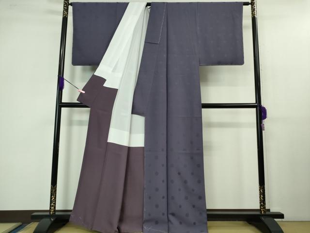 平和屋着物●極上 付下げ お召地 黒防染 丸地紋 菫色 伊と幸 反端付き 逸品 未使用 DZAB1184kh5