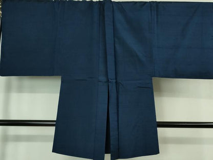 平和屋着物■極上　男性　紬　アンサンブル　キングサイズ　長羽織　色無地　留紺色　逸品　DZAB1194kh5