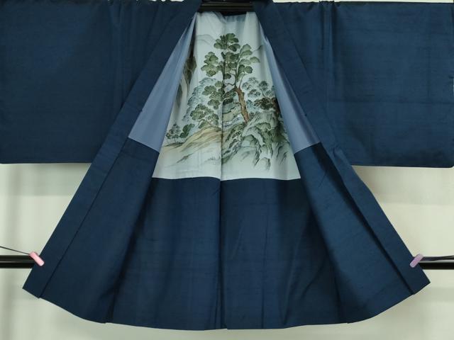 平和屋着物■極上　男性　紬　アンサンブル　キングサイズ　長羽織　色無地　留紺色　逸品　DZAB1194kh5