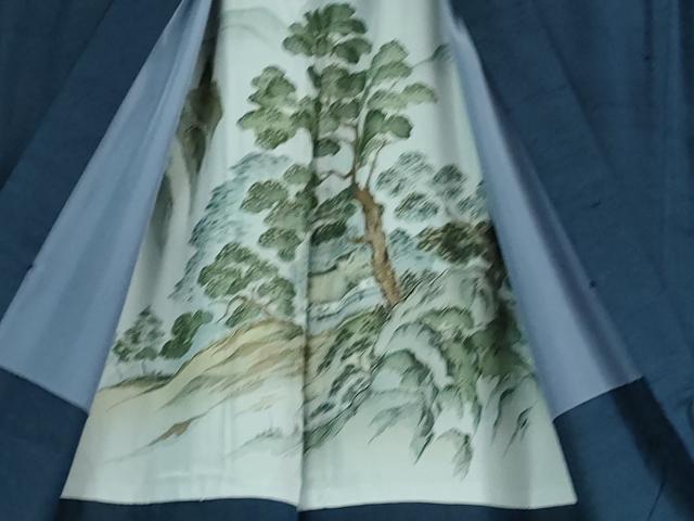 平和屋着物■極上　男性　紬　アンサンブル　キングサイズ　長羽織　色無地　留紺色　逸品　DZAB1194kh5