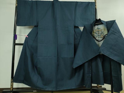 平和屋着物●極上 男性 お召 アンサンブル キングサイズ 100亀甲 濃藍色 逸品 未使用 DZAB1197kh5