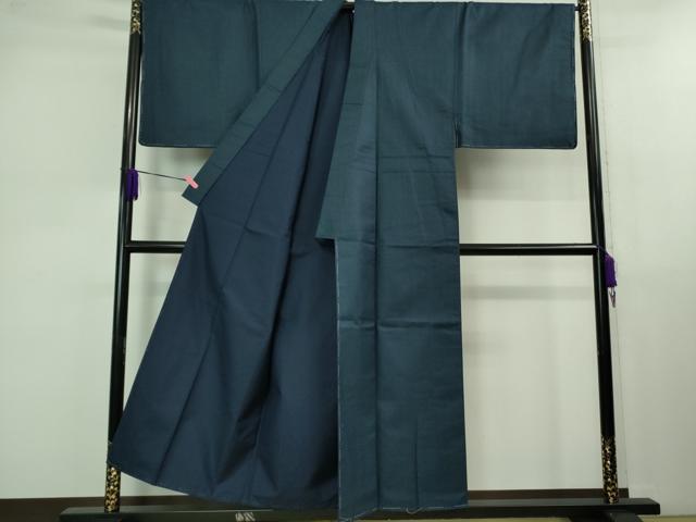 平和屋着物●極上 男性 お召 アンサンブル キングサイズ 100亀甲 濃藍色 逸品 未使用 DZAB1197kh5