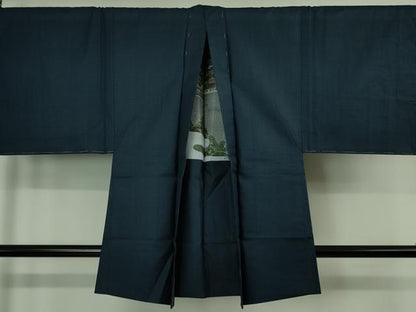 平和屋着物●極上 男性 お召 アンサンブル キングサイズ 100亀甲 濃藍色 逸品 未使用 DZAB1197kh5