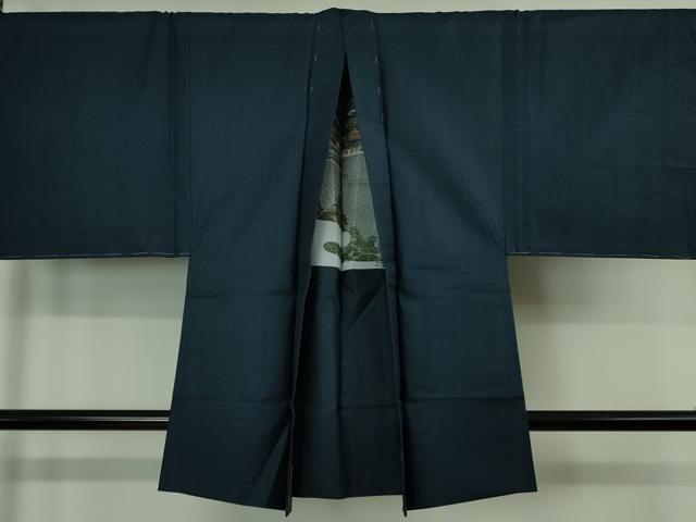 平和屋着物●極上 男性 お召 アンサンブル キングサイズ 100亀甲 濃藍色 逸品 未使用 DZAB1197kh5