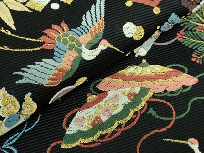 平和屋着物●極上 西陣の老舗 1782年創業 山下織物 六通柄袋帯 唐織 招福宝尽くし 黒地 金糸 逸品 DZAB1218kh5