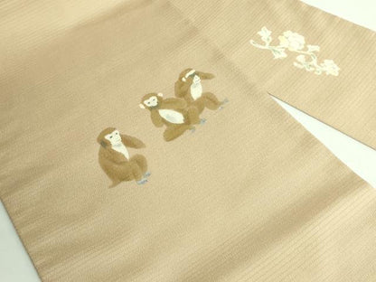平和屋着物＊極上 夏物 九寸名古屋帯 作家物 絽縮緬 手描き 三猿 色 逸品 DZAB1224kh5