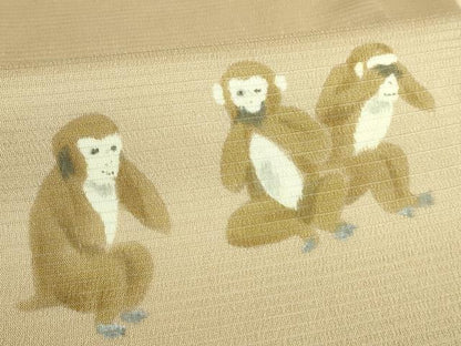 平和屋着物＊極上 夏物 九寸名古屋帯 作家物 絽縮緬 手描き 三猿 色 逸品 DZAB1224kh5