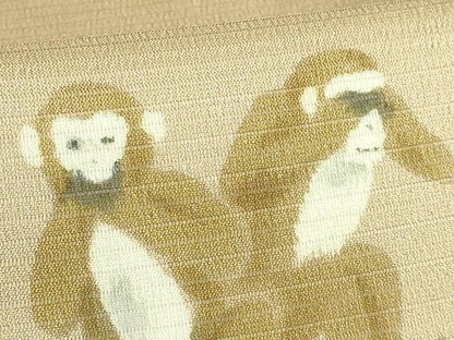 平和屋着物＊極上 夏物 九寸名古屋帯 作家物 絽縮緬 手描き 三猿 色 逸品 DZAB1224kh5