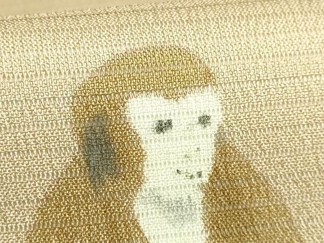 平和屋着物＊極上 夏物 九寸名古屋帯 作家物 絽縮緬 手描き 三猿 色 逸品 DZAB1224kh5
