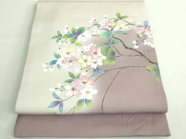 平和屋着物●極上 塩瀬 九寸開き名古屋帯 手描き 枝桜 金彩 逸品 DZAB1235kh5