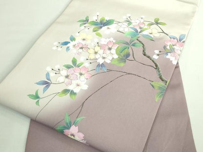 平和屋着物●極上 塩瀬 九寸開き名古屋帯 手描き 枝桜 金彩 逸品 DZAB1235kh5
