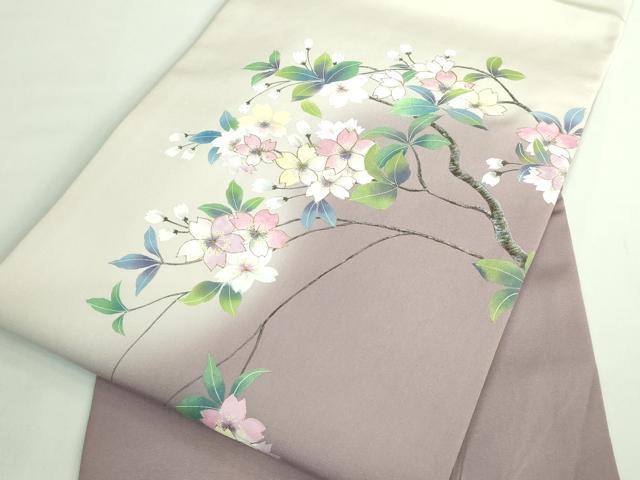 平和屋着物●極上 塩瀬 九寸開き名古屋帯 手描き 枝桜 金彩 逸品 DZAB1235kh5