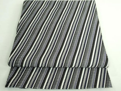 平和屋着物●極上 本場筑前博多織 八寸名古屋帯 斜線文 黒地 逸品 DZAB1236kh5