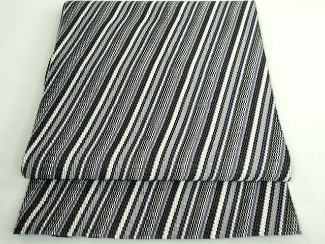 平和屋着物●極上 本場筑前博多織 八寸名古屋帯 斜線文 黒地 逸品 DZAB1236kh5