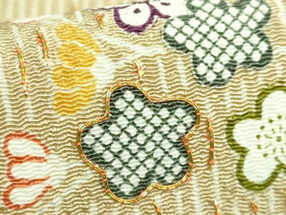 平和屋本店■極上　九寸名古屋帯　駒刺繍　風景花文　枯色地　金彩　鬼しぼ縮緬　たとう紙付き　逸品　DZAB1243kh5