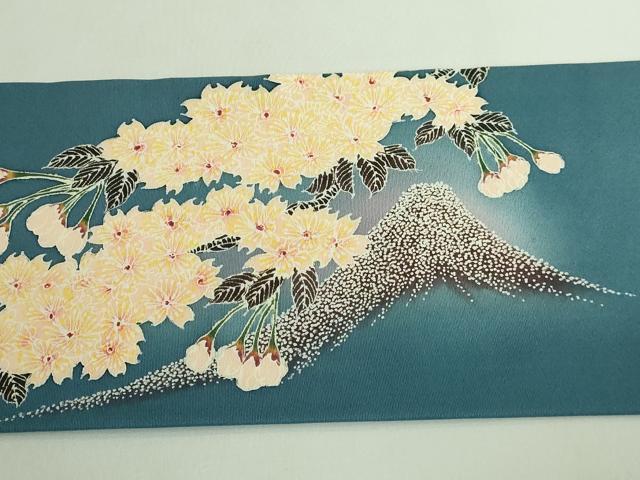 平和屋着物●極上 九寸名古屋帯 富士山 スカイツリー 希少柄 高麗納戸色地 鈴乃屋扱い 逸品 DZAB1245kh5