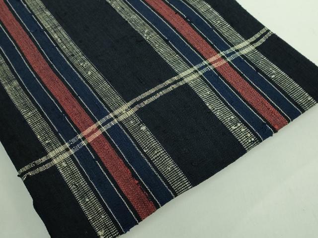 平和屋本店■極上　浦野理一　経節紬　九寸名古屋帯　間道　紺色地　逸品　DZAB1250kh5